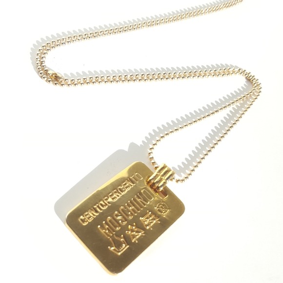 MOSCHINO Dog Tag Necklace Vintage 24k Plated - Picture 1 of 15